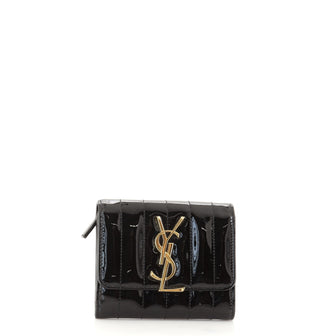 Saint Laurent Vicky Flap Wallet Vertical Quilted Patent Compact