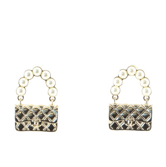 Chanel Flap Bag Stud Earrings Metal and Faux Pearls