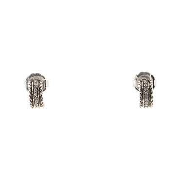 David Yurman Cable Huggie Earrings Sterling Silver and Diamonds