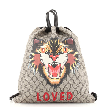 Gucci Drawstring Backpack Printed GG Coated Canvas Large