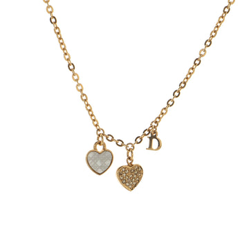 Christian Dior Vintage D Logo & Heart Charm Necklace Metal with Crystals Small