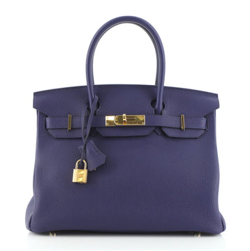 Hermes Birkin Handbag Blue Togo with Gold Hardware 30