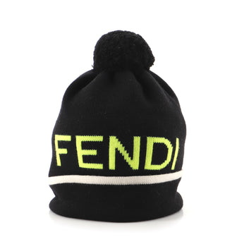 Fendi Logo Knit Pom Pom Beanie Wool