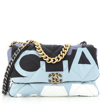 Chanel 19 Flap Bag Quilted Printed Silk Maxi
