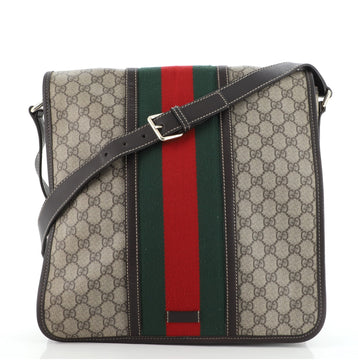 Gucci Vintage Web Flap Messenger Bag GG Coated Canvas Large