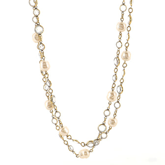 Chanel Vintage Long Necklace Metal with Crystals and Faux Pearls
