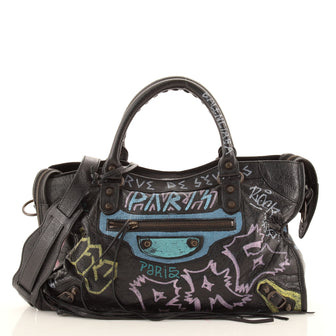 Balenciaga City Graffiti Print Black Arena Leather Shoulder Bag 505550 –  ZAK BAGS ©️
