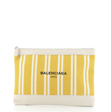 Balenciaga Navy Zip Pouch Striped Canvas and Leather Large