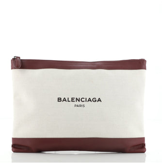 Balenciaga Navy Zip Pouch Canvas and Leather Large