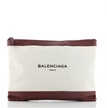 Balenciaga Navy Zip Pouch Canvas and Leather Large
