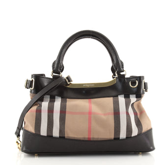 Burberry Hepburn Bridle Convertible Tote House Check and Leather Small