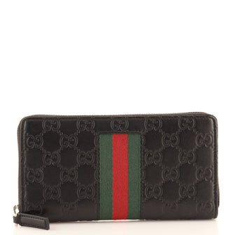Gucci Web Zip Around Wallet Guccissima Leather