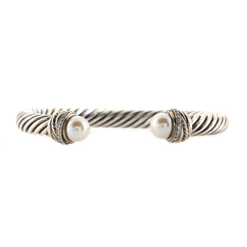 David Yurman Cable Classic Crossover Bracelet Sterling Silver with Diamonds and Pearls 7mm