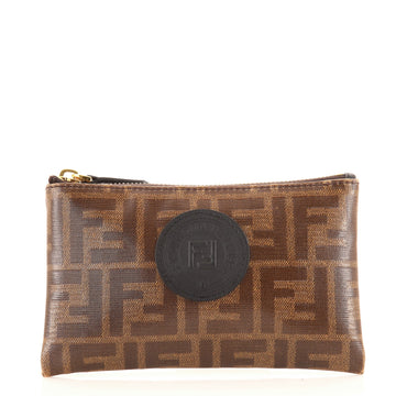 Fendi FF Logo Stamp Zip Pouch Zucca Coated Canvas Mini