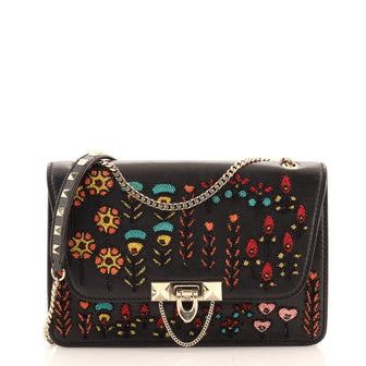 Valentino Demilune Shoulder Bag Embellished Leather Small