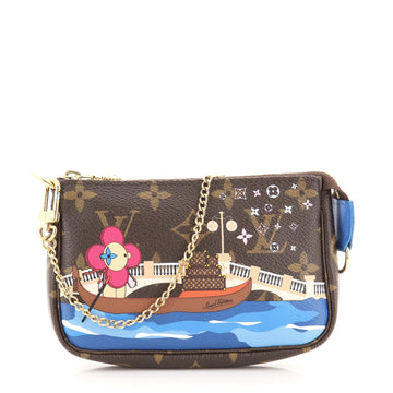 Louis Vuitton Pochette Accessoires Limited Edition Vivienne Xmas Monogram Canvas Mini