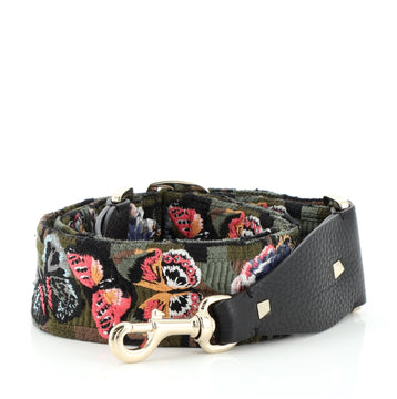 Valentino Camubutterfly Guitar Bag Strap Embroidered Canvas with Leather