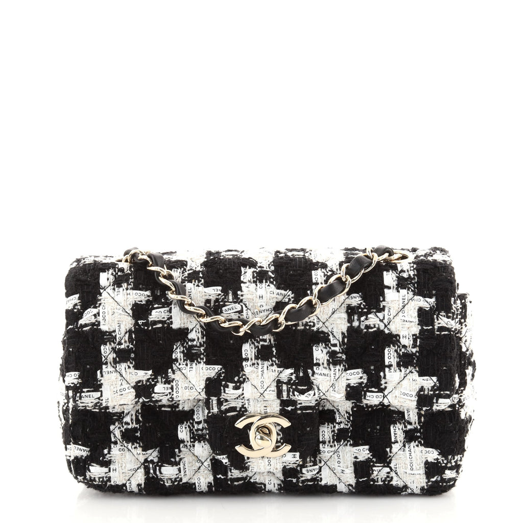 Chanel Classic Single Flap Bag Quilted Houndstooth Tweed and