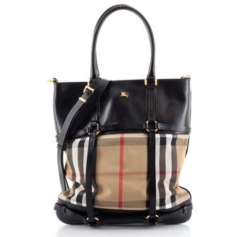 Burberry Bridle Shopping Tote House Check Canvas and Leather Medium
