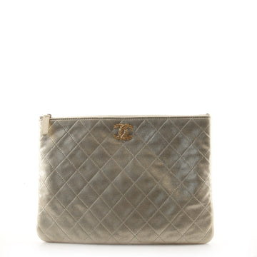 Chanel Leaf Emblem CC O Case Pouch Quilted Metallic Lambskin Medium