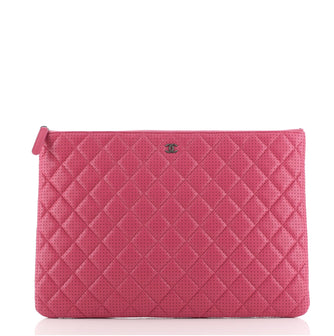Chanel O Case Clutch Quilted Perforated Lambskin Large