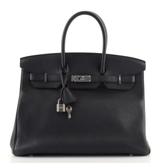 Hermes Birkin Handbag Blue Clemence with Palladium Hardware 35
