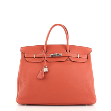 Hermes Birkin Handbag Red Clemence with Palladium Hardware 40