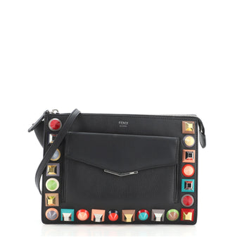 Fendi Front Pocket Crossbody Bag Studded Leather Small