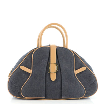 Christian Dior Vintage Saddle Bowler Bag Denim Medium