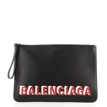 Balenciaga Logo Ville Wristlet Pouch Leather Large