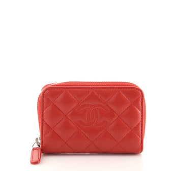 Chanel Diamond CC Zip Coin Purse Quilted Lambskin Small