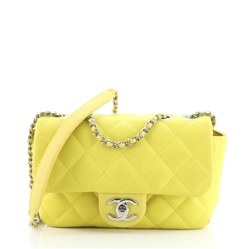 Chanel Coco Rain Flap Bag Quilted Rubberized Lambskin Mini Yellow 842692