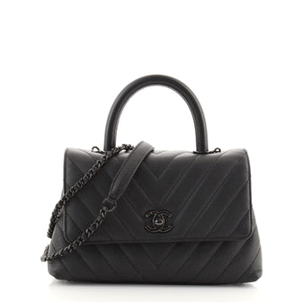 Chanel So Black Coco Top Handle Bag Chevron Caviar Mini