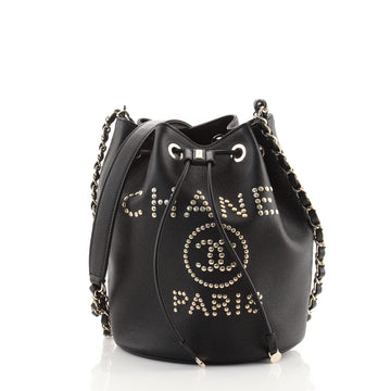 Chanel Deauville Drawstring Bucket Bag Studded Caviar Medium