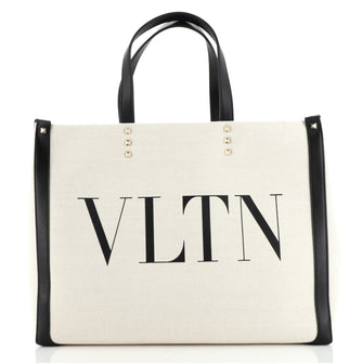 Valentino Vltn Grande Plage Medium Canvas & Leather Tote