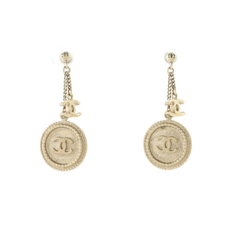 Chanel Medallion Clover CC Chain Drop Earrings Metal