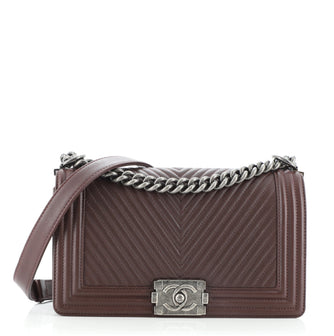 Chanel Boy Flap Bag Chevron Wrinkled Lambskin Old Medium