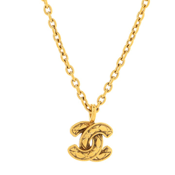 Chanel Vintage CC Pendant Necklace Quilted Metal Small