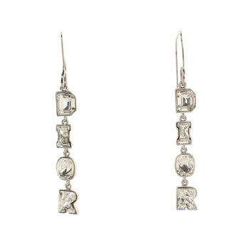 Christian Dior Vintage Logo Letter Drop Earrings Crystal Embellished Metal