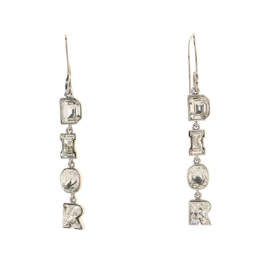 Christian Dior Vintage Logo Letter Drop Earrings Crystal Embellished Metal
