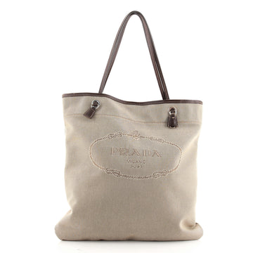 Prada Logo Flat Tote Canvas Medium
