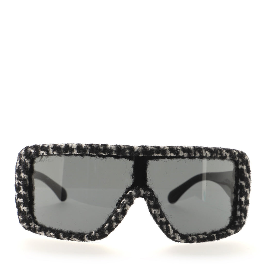 Chanel Shield Sunglasses Acetate and Tweed Black 843621