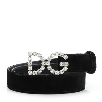 Dolce & Gabbana DG Logo Belt Velvet with Crystal Buckle Medium