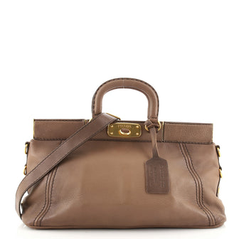 Prada Flat Frame Convertible Satchel Leather Large