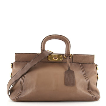 Prada Flat Frame Convertible Satchel Leather Large