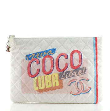 Chanel Coco Cuba Pouch Quilted Printed Canvas Small