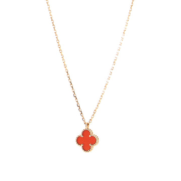 Van Cleef & Arpels Sweet Alhambra Pendant Necklace 18K Rose Gold and Carnelian