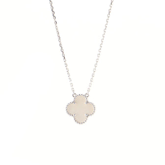 Van Cleef & Arpels Vintage Alhambra Pendant Necklace 18K White Gold and Chalcedony