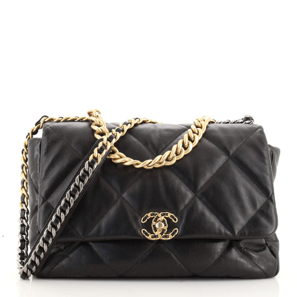 CHANEL Goatskin Quilted Maxi Chanel 19 Flap Black 1265042
