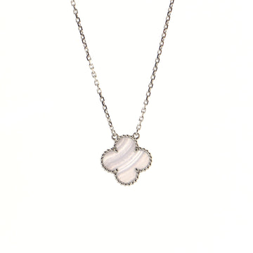 Van Cleef & Arpels Vintage Alhambra Pendant Necklace 18K White Gold and Chalcedony